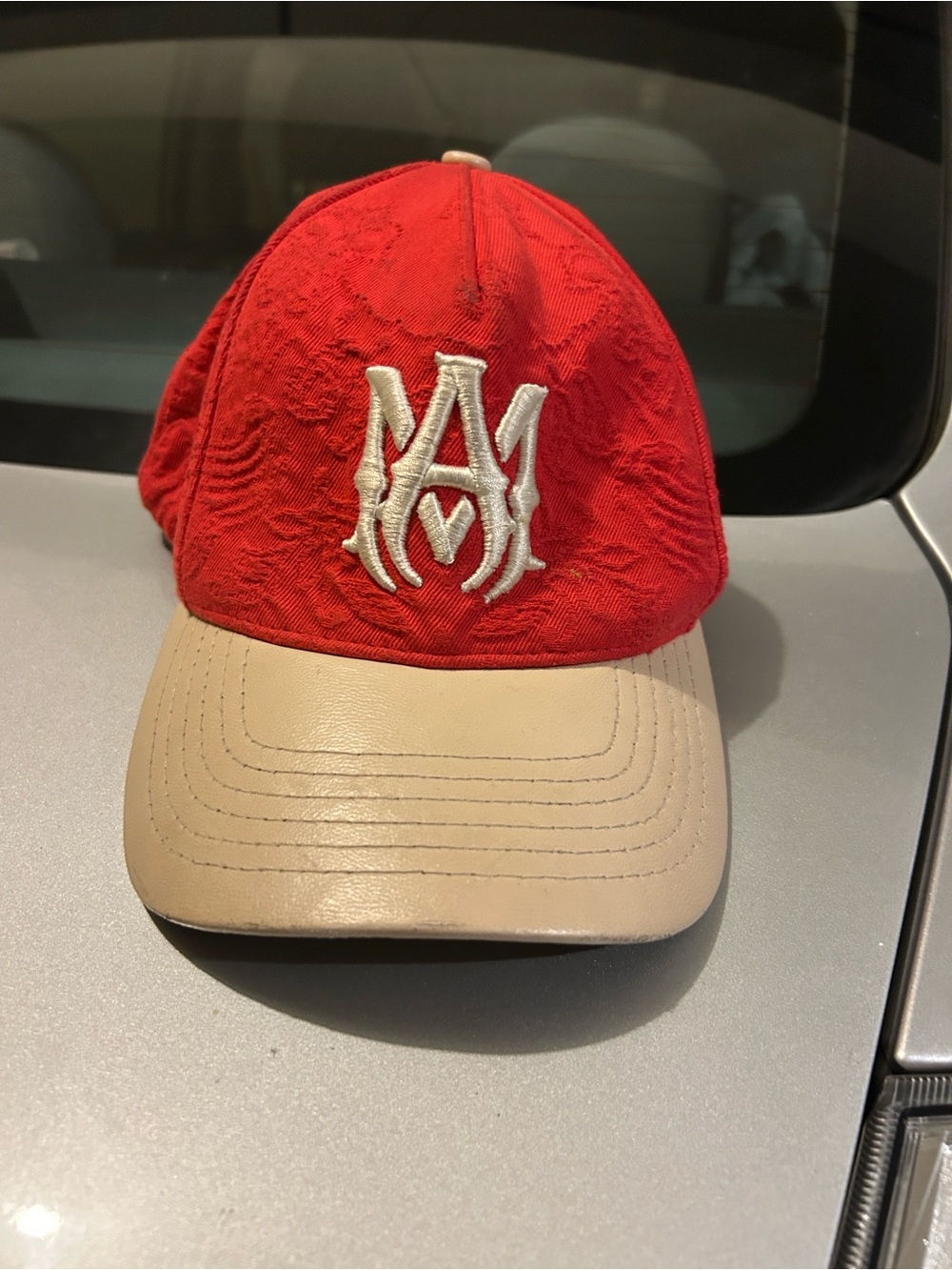 Men's Red & Tan Baseball Cap with Embroidered Logo